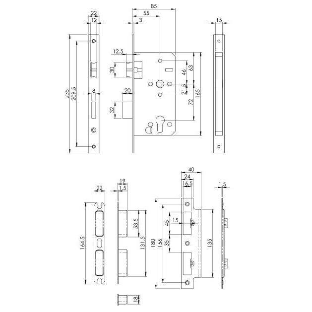 Eurospec - DIN Euro Sashlock-Satin Stainless Steel-55mm-Square - Stainless Steel - DLX7255EPSSS