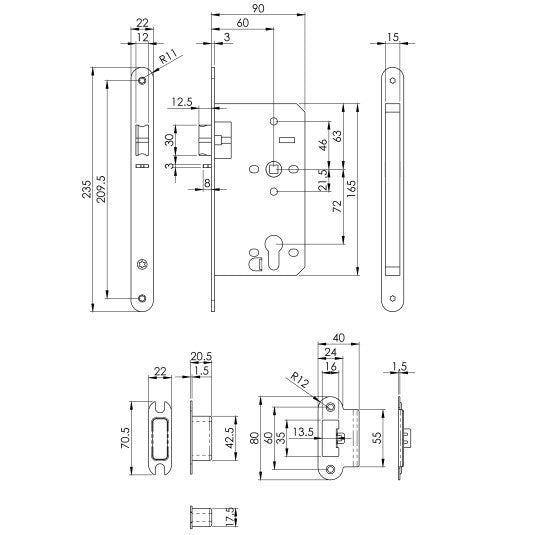 Eurospec - DIN Euro Nightlatch-Matt Black-Radius-60mm - Matt Black - DLX7260NLMB/R - Choice Handles