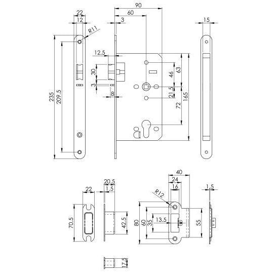 Eurospec - DIN Euro Nightlatch-Satin Stainless Steel-Radius-60mm - Stainless Steel - DLX7260NLSSS/R - Choice Handles