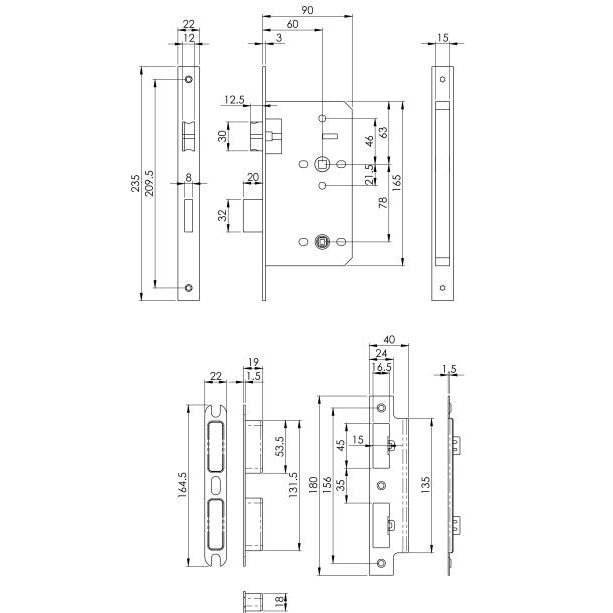 Eurospec - DIN Bathroom Lock-Satin Stainless Steel-60mm-Square - Stainless Steel - DLX7860WCSSS - Choice Handles