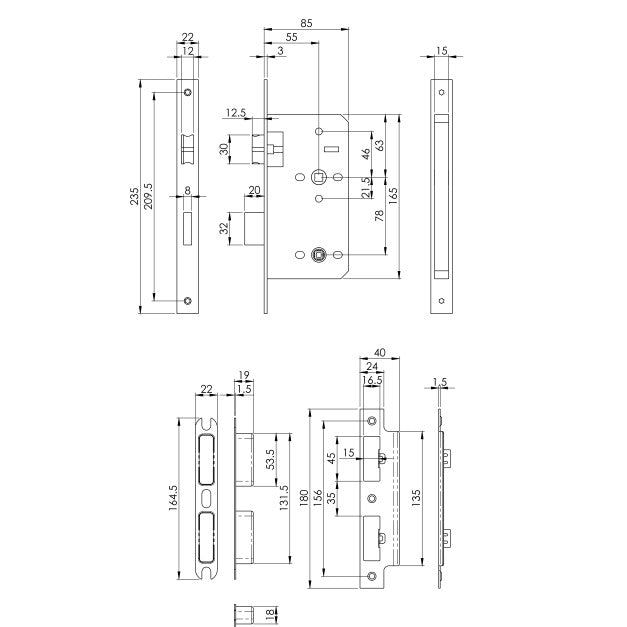 Eurospec - DIN Bathroom Lock-Satin Stainless Steel-55mm-Square - Stainless Steel - DLX7855WCSSS - Choice Handles