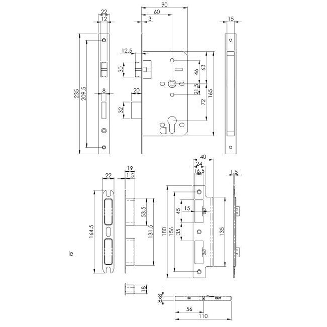 Eurospec - DIN Euro Escape Lock-Matt Black-Square - Matt Black - DLX7260ESCMB - Choice Handles