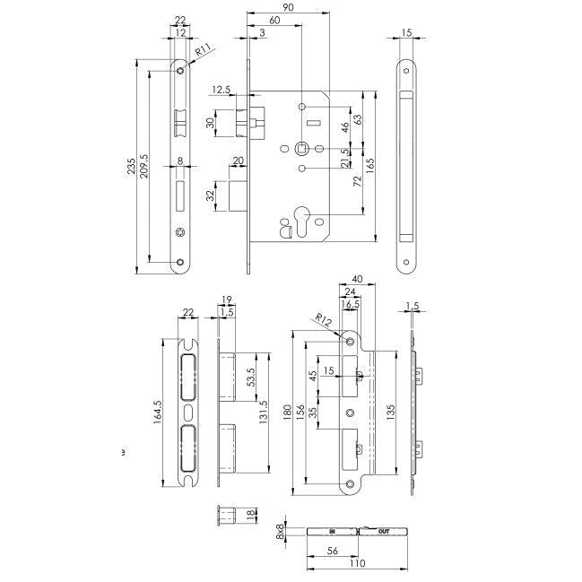 Eurospec - DIN Euro Escape Lock-Satin Stainless Steel-Radius - Stainless Steel - DLX7260ESCSSS/R - Choice Handles