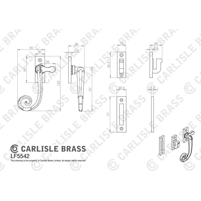Carlisle Brass - Curly Tail Casement Fastener - Black Antique - LF5542