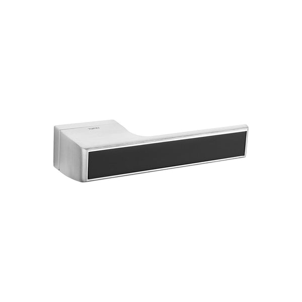 Tupai Rapido VersaLine Tobar Lever Door Handle on Long Rose - Pearl Black Decorative Plate - Satin Chrome - T3089LMBSC - Choice Handles