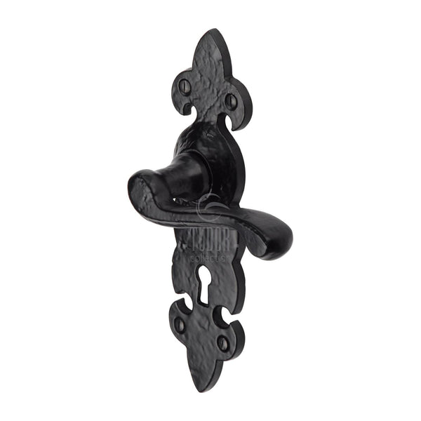 The Tudor Door Handle Lever Lock Fleur de Lys Design Black Iron - TC200 - Choice Handles