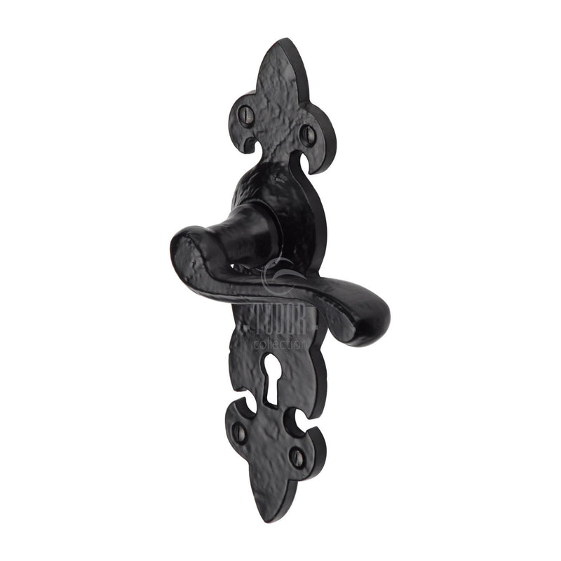 The Tudor Door Handle Lever Lock Fleur de Lys Design Black Iron - TC200 - Choice Handles