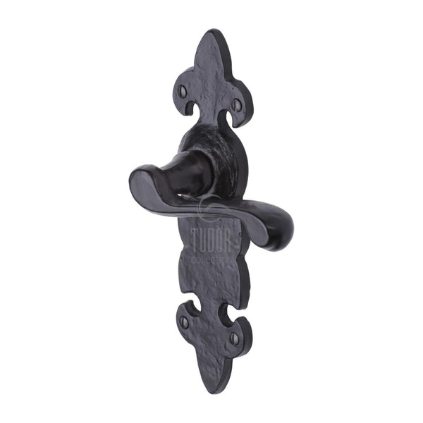 The Tudor Door Handle Lever Latch Fleur de Lys Design Black Iron - TC210 - Choice Handles