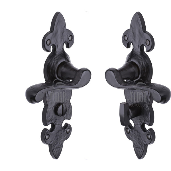 The Tudor Door Handle for Bathroom Fleur de Lys Design Black Iron - TC220 - Choice Handles