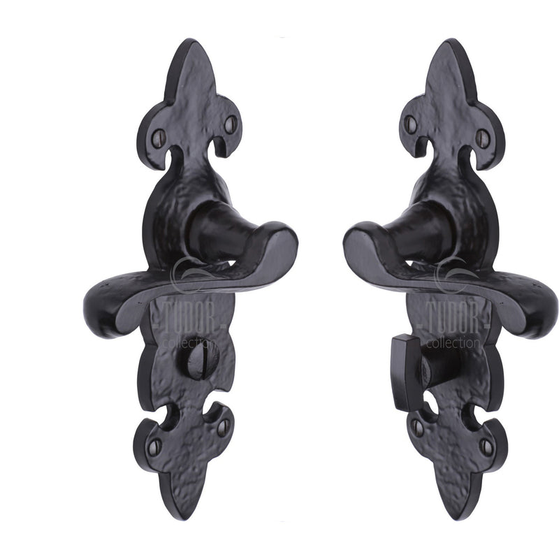 The Tudor Door Handle for Bathroom Fleur de Lys Design Black Iron - TC220 - Choice Handles