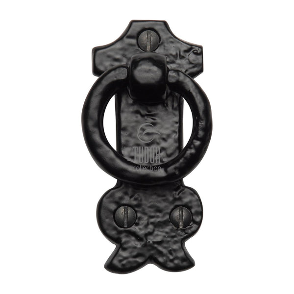 The Tudor Cabinet Ring Pull on Plate Black Iron - TC458 - Choice Handles