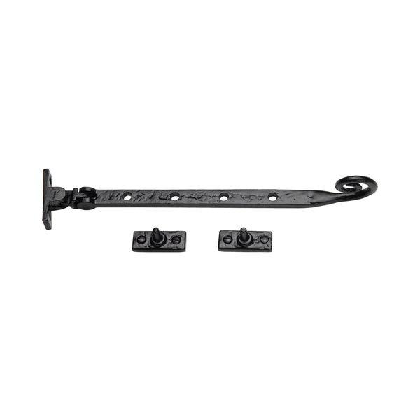 The Tudor Casement Window Stay  Monkey Tail Pattern 10" Black Iron - TC480 254 - Choice Handles