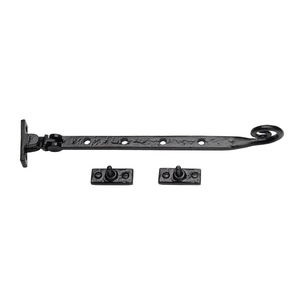 The Tudor Casement Window Stay  Monkey Tail Pattern 12" Black Iron - TC480 305 - Choice Handles
