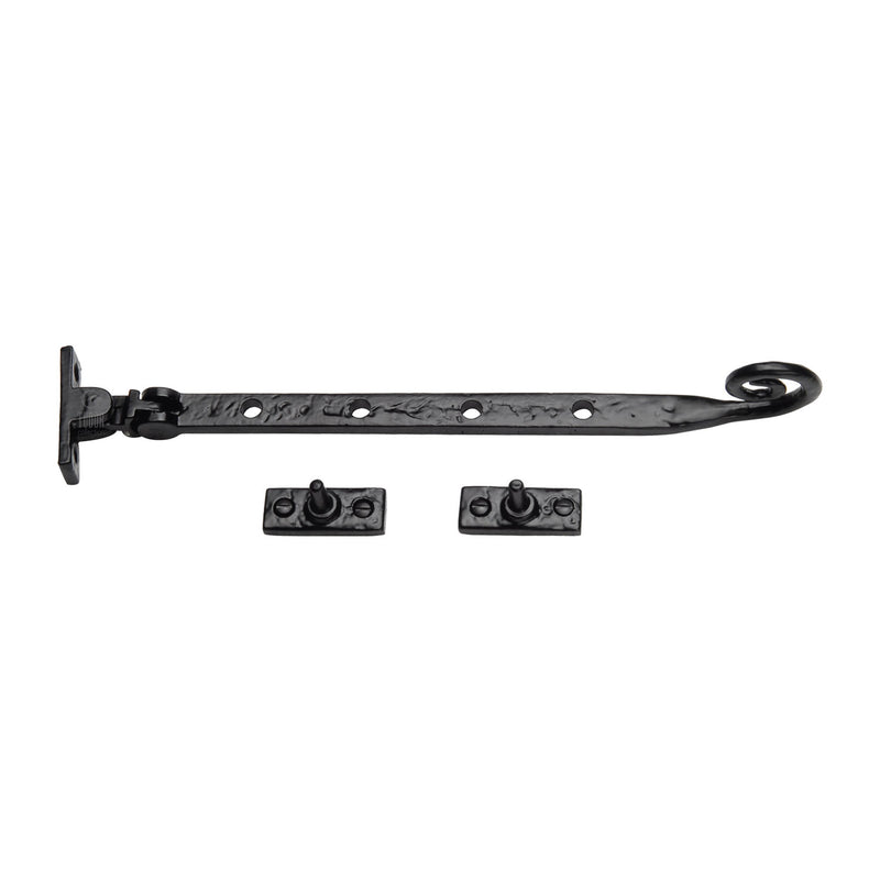 The Tudor Casement Window Stay  Monkey Tail Pattern 12" Black Iron - TC480 305 - Choice Handles