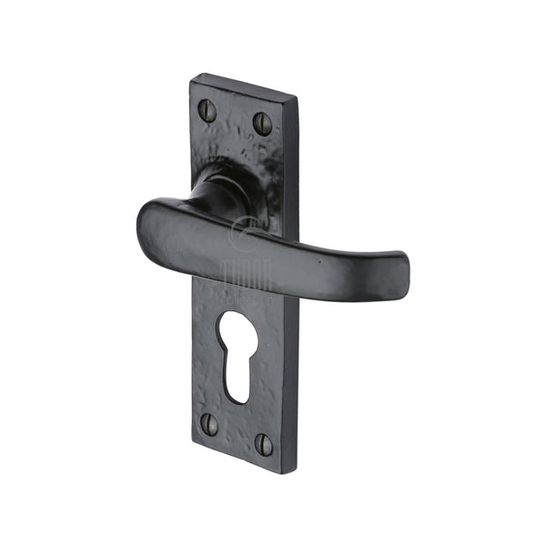 The Tudor Door Handle for Euro Profile Plate Windsor Design Black Iron - TC548 - Choice Handles
