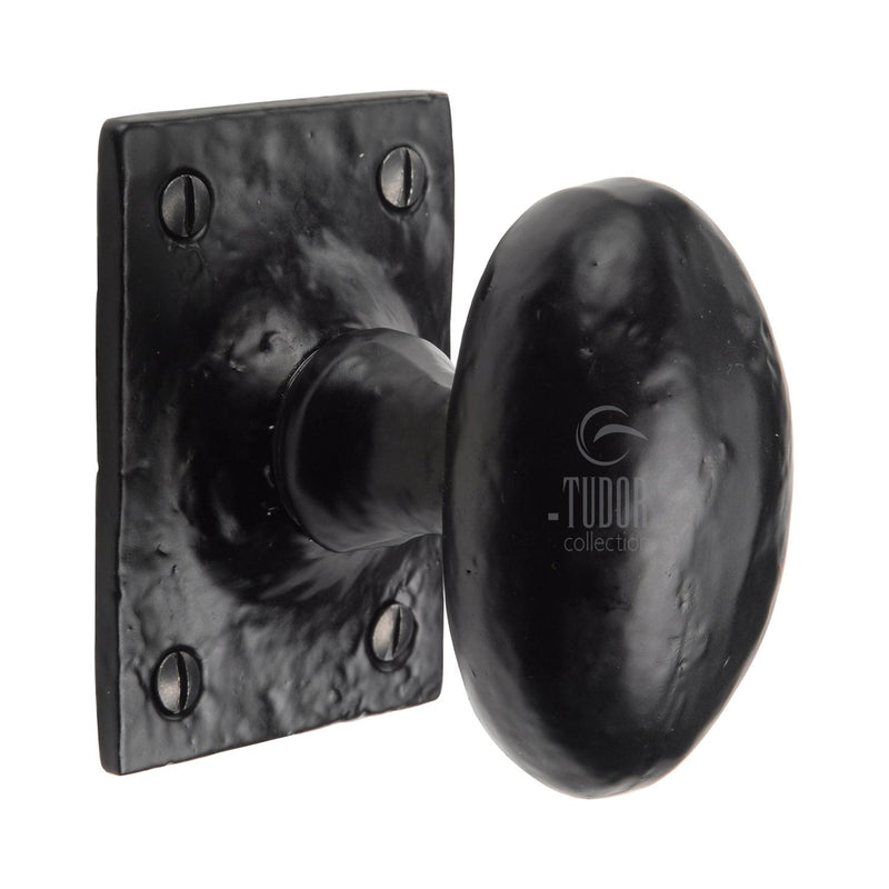 The Tudor Mortice Knob on Rose Mortice Knob Design Black Iron - TC550 - Choice Handles