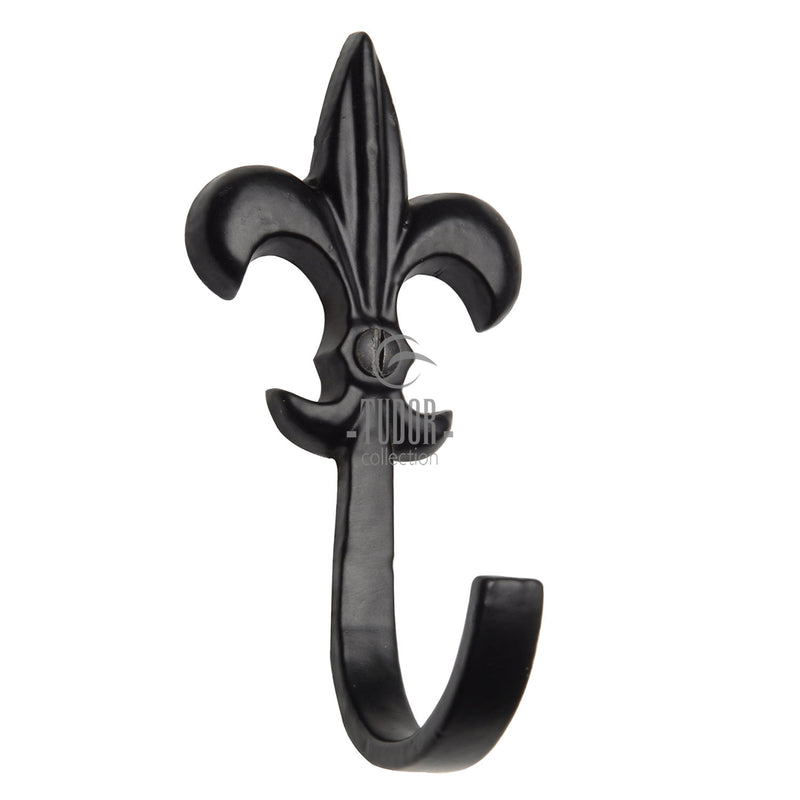 The Tudor Fleur-de-lys Coat Hook Black Iron - TC697