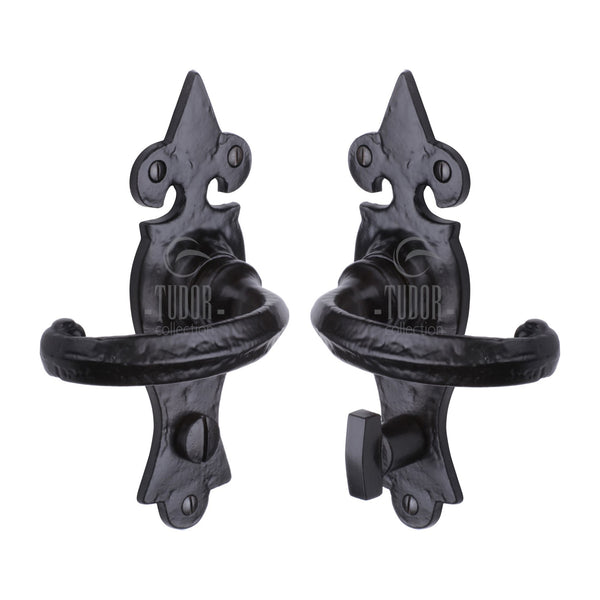 The Tudor Door Handle for Bathroom Wroxeter Design Black Iron - TC820 - Choice Handles