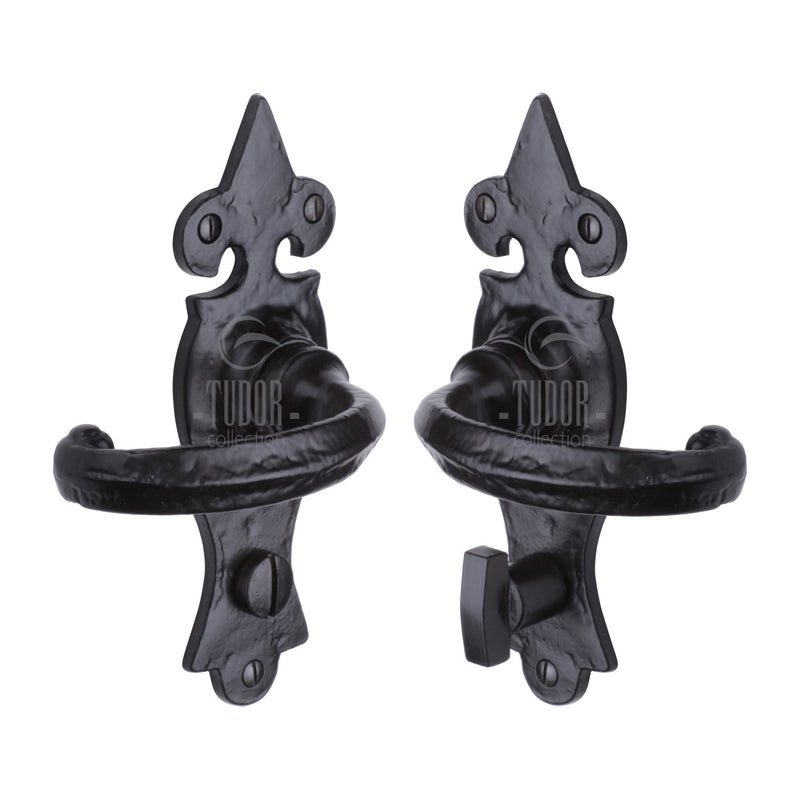 The Tudor Door Handle for Bathroom Wroxeter Design Black Iron - TC820 - Choice Handles
