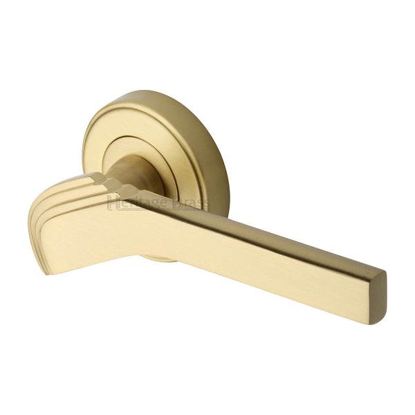 Heritage Brass Door Handle Lever on Rose Tiffany Design Satin Brass Finish - TIF1926-SB - Choice Handles