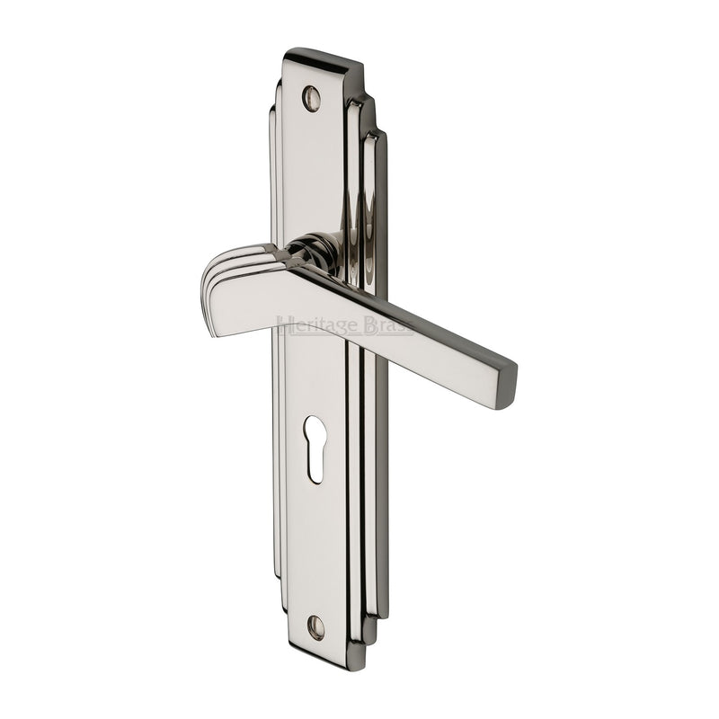 Heritage Brass Door Handle Lever Lock Tiffany Design Polished Nickel Finish - TIF5200-PNF - Choice Handles