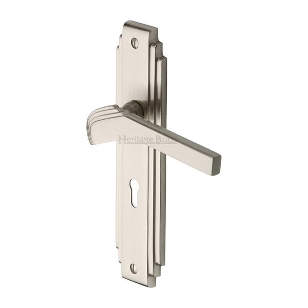 Heritage Brass Door Handle Lever Lock Tiffany Design Satin Nickel Finish - TIF5200-SN - Choice Handles