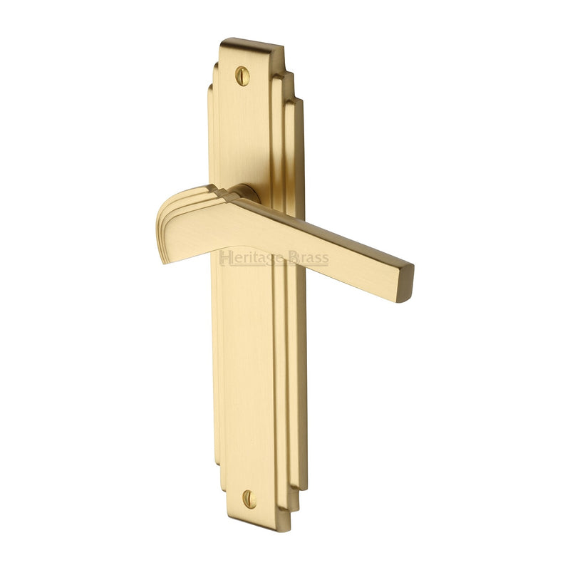Heritage Brass Door Handle Lever Latch Tiffany Design Satin Brass Finish - TIF5210-SB - Choice Handles