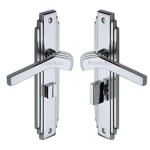 Heritage Brass Door Handle Bathroom Set Tiffany Design Polished Chrome Finish - TIF5230-PC - Choice Handles