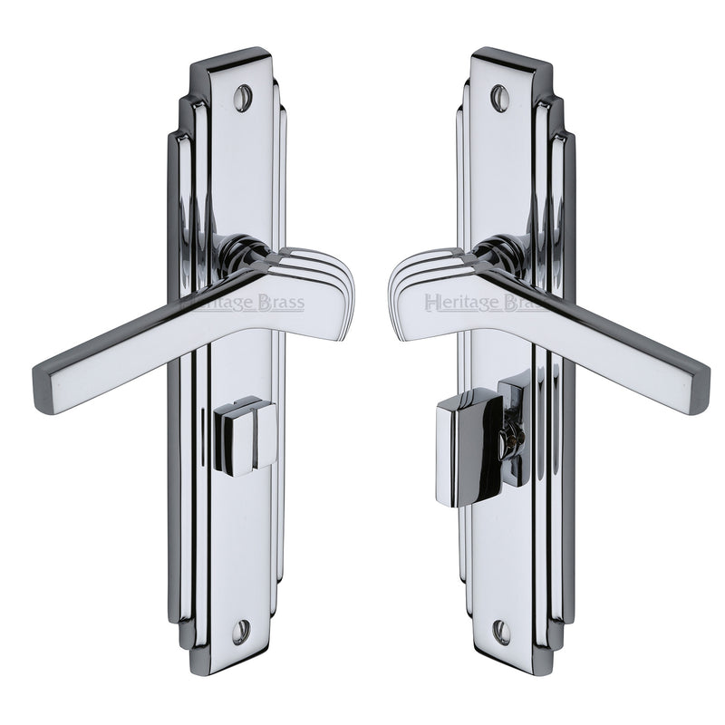 Heritage Brass Door Handle Bathroom Set Tiffany Design Polished Chrome Finish - TIF5230-PC - Choice Handles