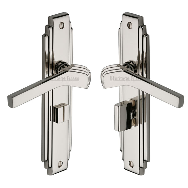 Heritage Brass Door Handle Bathroom Set Tiffany Design Polished Nickel Finish - TIF5230-PNF - Choice Handles