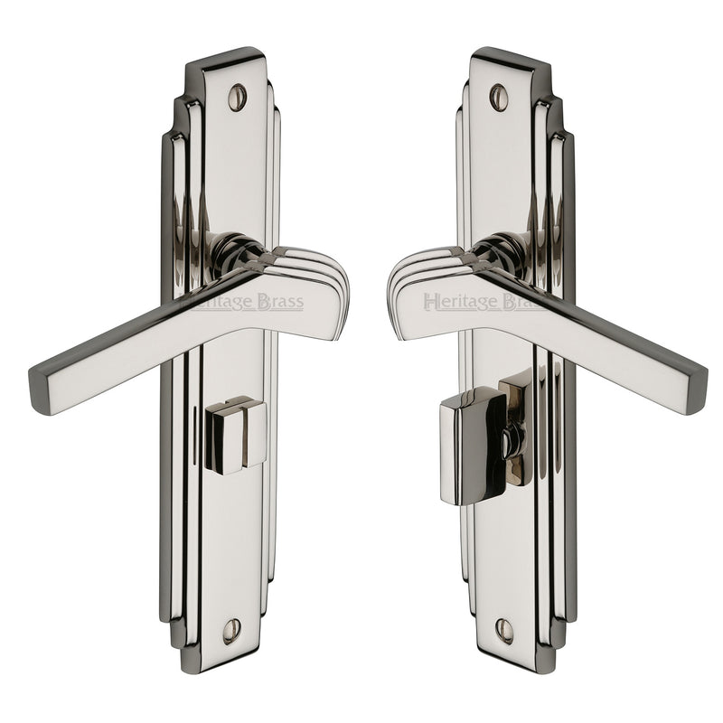 Heritage Brass Door Handle Bathroom Set Tiffany Design Polished Nickel Finish - TIF5230-PNF - Choice Handles