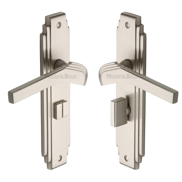 Heritage Brass Door Handle Bathroom Set Tiffany Design Satin Nickel Finish - TIF5230-SN - Choice Handles