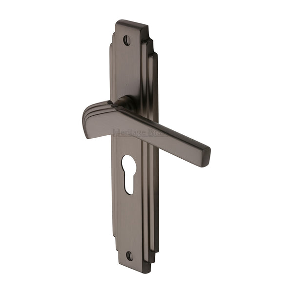 Heritage Brass Door Handle Euro Profile Plate Tiffany Design Matt Bronze Finish - TIF5248-MB - Choice Handles