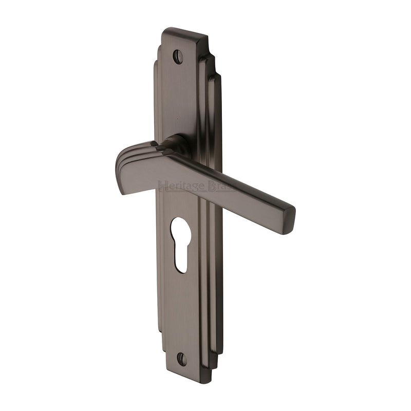 Heritage Brass Door Handle Euro Profile Plate Tiffany Design Matt Bronze Finish - TIF5248-MB - Choice Handles