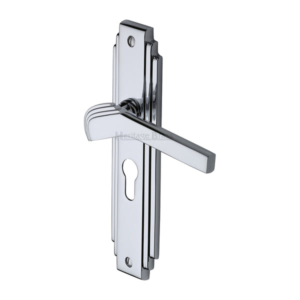 Heritage Brass Door Handle Euro Profile Plate Tiffany Design Polished Chrome Finish - TIF5248-PC - Choice Handles