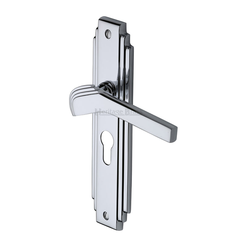 Heritage Brass Door Handle Euro Profile Plate Tiffany Design Polished Chrome Finish - TIF5248-PC - Choice Handles