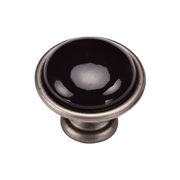 Black Domed Cabinet Knob 35mm Distressed Pewter Finish
 - TK4316-035-DPW - Choice Handles