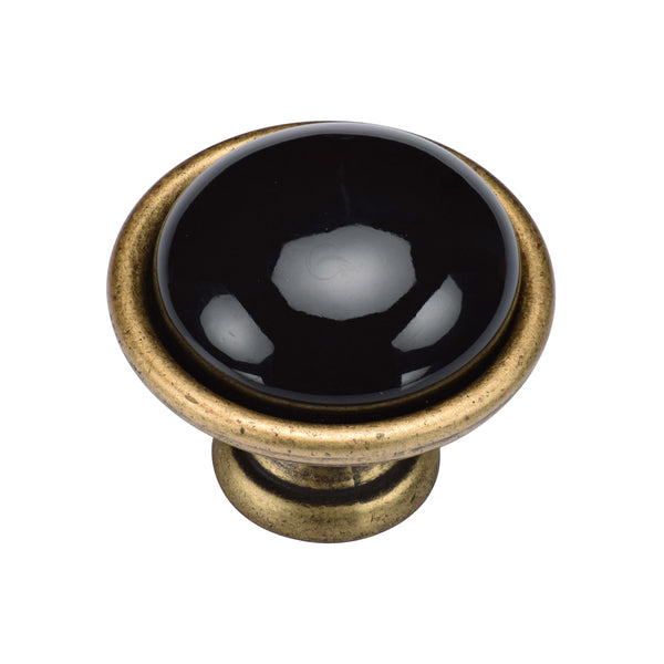Black Domed Cabinet Knob 40mm Distressed Brass Finish
 - TK4316-040-DBS - Choice Handles