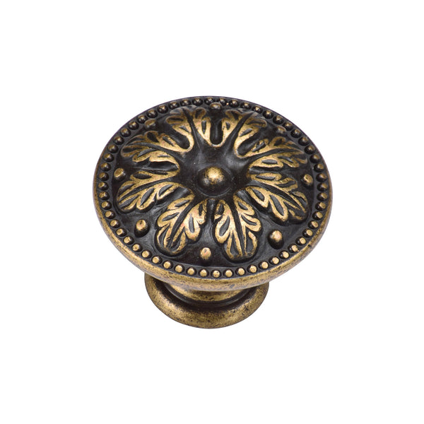 Floral Round Knob 30mm Distressed Brass Finish
 - TK4479-030-DBS - Choice Handles