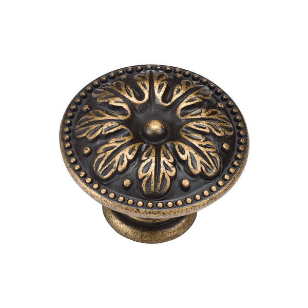 Floral Round Knob 35mm Distressed Brass Finish
 - TK4479-035-DBS - Choice Handles