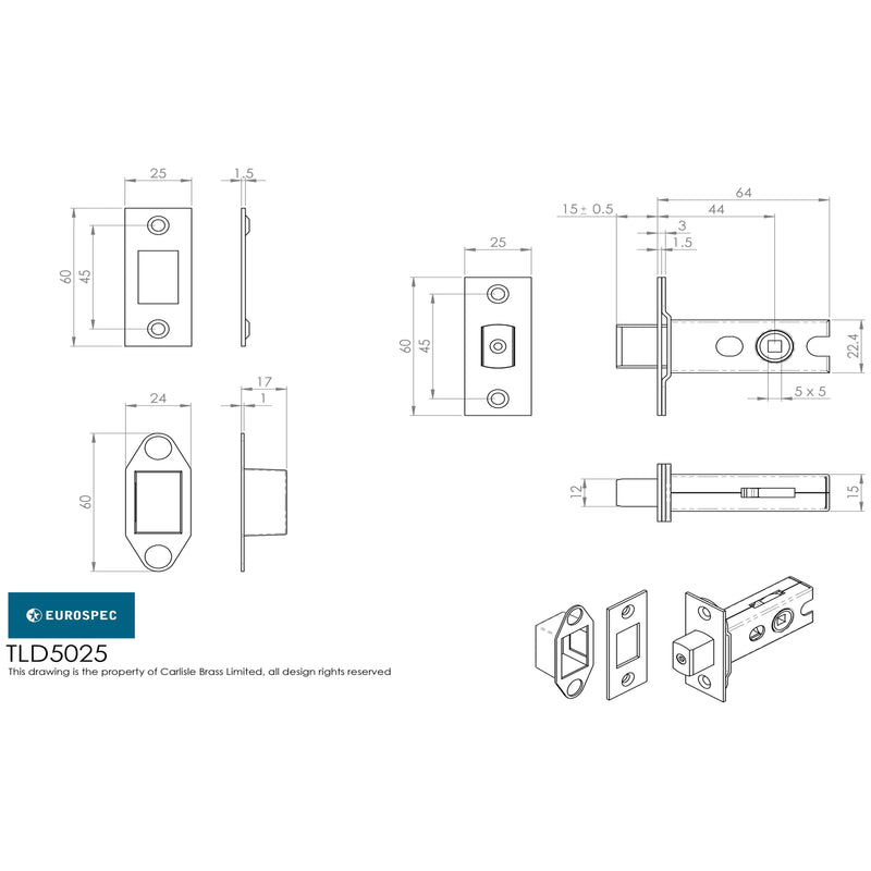 Eurospec - Tubular Dead Bolt 64mm - Bright Stainless Steel - TLD5025BSS