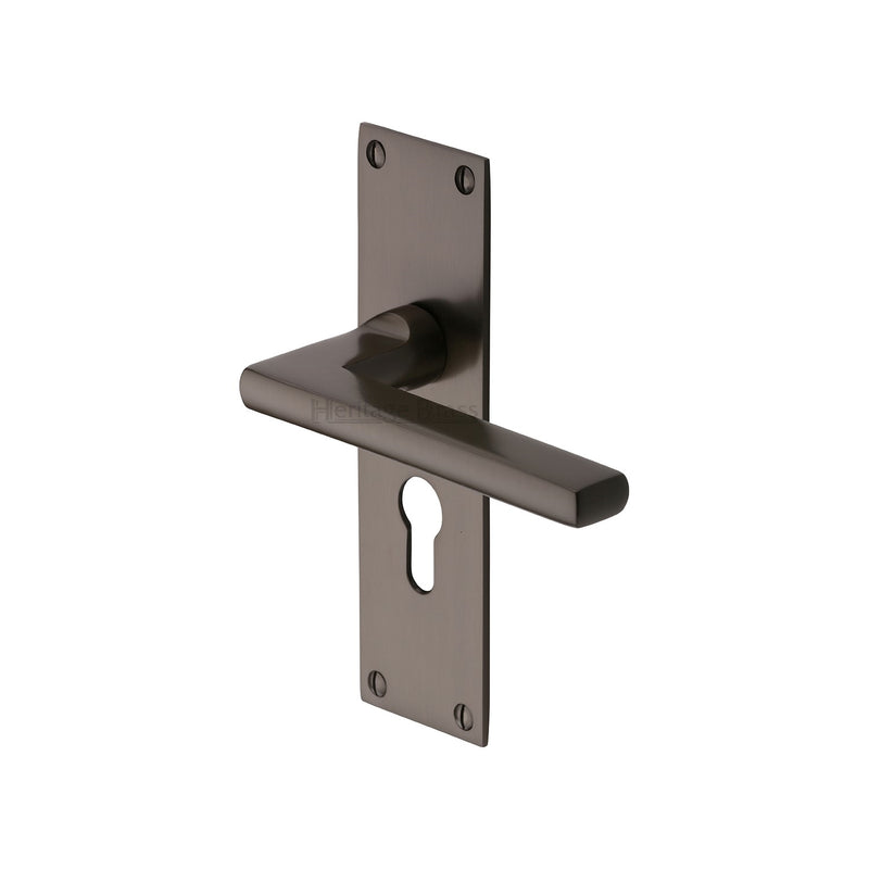 Heritage Brass Door Handle Euro Profile Plate Trident Design Matt Bronze Finish - TRI1348-MB - Choice Handles