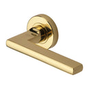 Heritage Brass Door Handle Lever Latch on Round Rose Trident Design Polished Brass finish - TRI1352-PB - Choice Handles