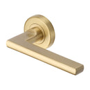 Heritage Brass Door Handle Lever Latch on Round Rose Trident Design Satin Brass finish - TRI1352-SB - Choice Handles
