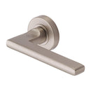 Heritage Brass Door Handle Lever Latch on Round Rose Trident Design Satin Nickel finish - TRI1352-SN - Choice Handles