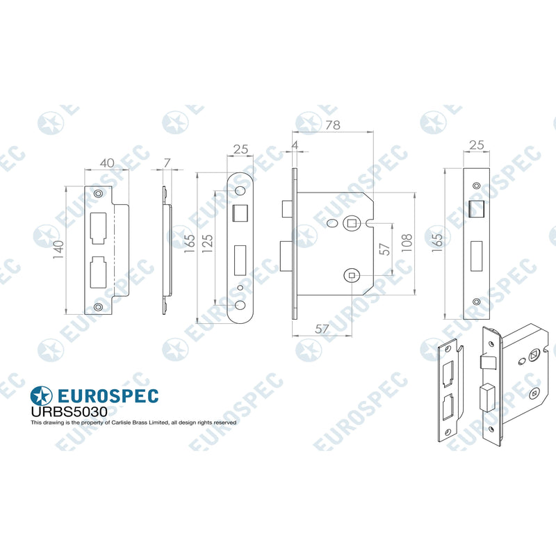 Eurospec - Bathroom Sashlock 76mm - Satin Stainless Steel - URBS5030SSS - Choice Handles