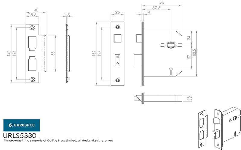 Eurospec - Universal Replacement 3 Lever Sashlock 76mm - Satin Stainless Steel - URLS5330SSS