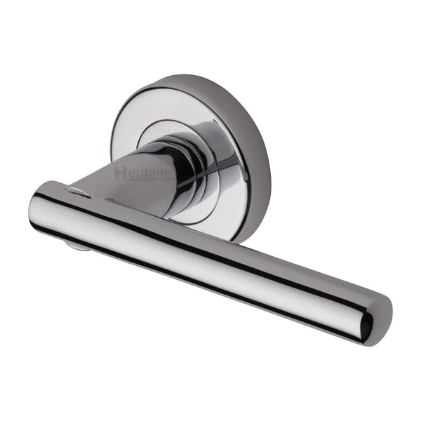 Heritage Brass Door Handle Lever Latch on Round Rose Challenger Design Polished Chrome finish - V1001-PC - Choice Handles