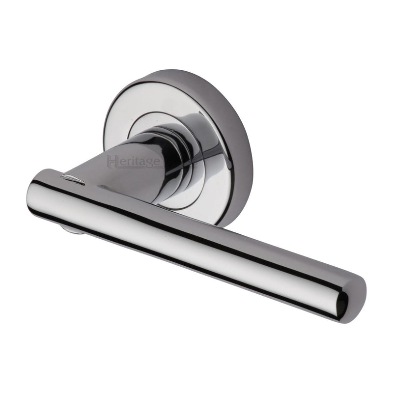 Heritage Brass Door Handle Lever Latch on Round Rose Challenger Design Polished Chrome finish - V1001-PC - Choice Handles