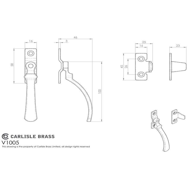 Carlisle Brass - Casement Fastener - Polished Brass - V1005 - Choice Handles